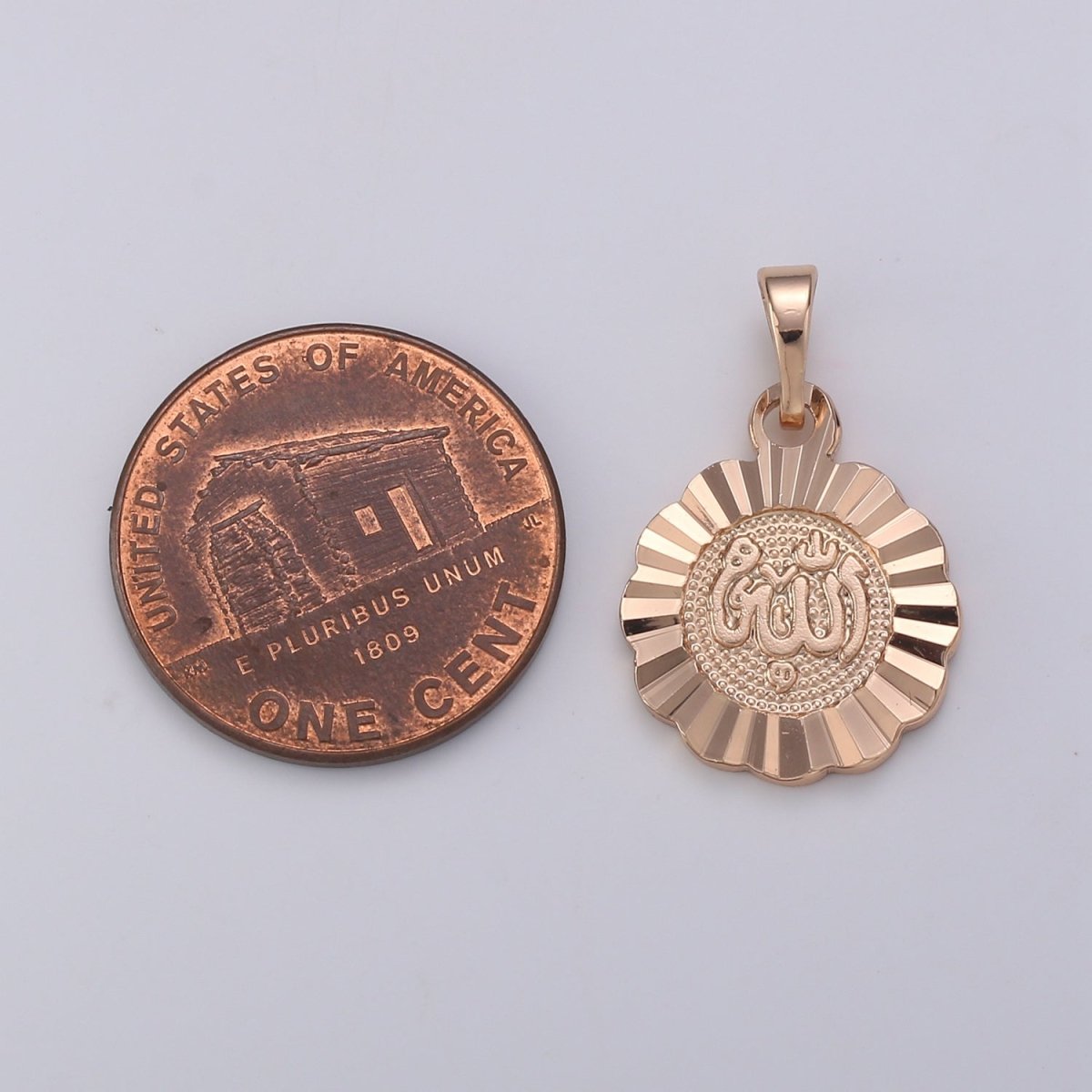 22x14mm Wholesale 18K Gold-Filled Rose Gold Arabic Text Medallion Pendant, Allah Moslem God Pendant for Necklace Bracelet Anklet Making J-179
