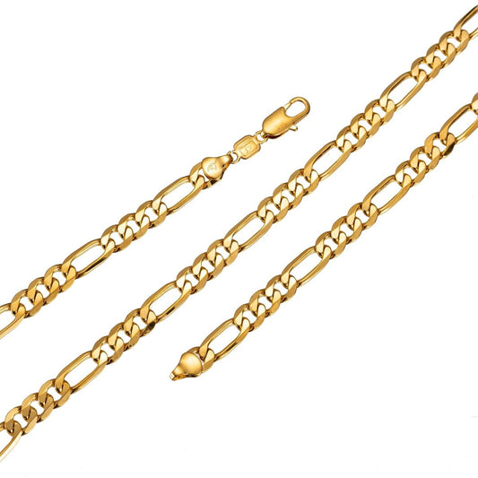 23.5 inch Figaro Chain Necklace, 24K Gold Plated Finished Figaro Chain Necklace, 4mm Width Figaro Necklace w/ Lobster Clasps | CN-423  Clearance Pricing