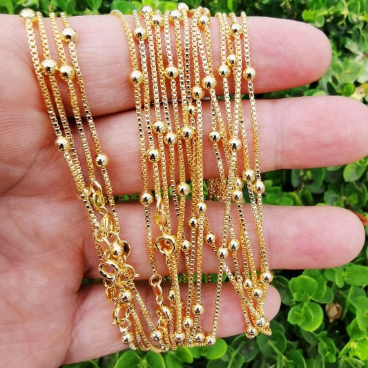 23.7 inch Box Satellite Finished Chain For Necklace Making, 24K Gold Plated Chain Necklace, 3.3mm Width Box Necklace w/ Spring Ring | CN-877  Clearance Pricing