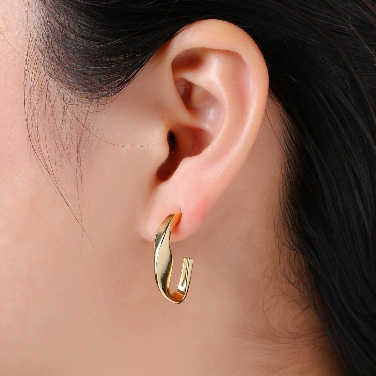 24.5 mm Plead Hook Hoops 14K Gold Plated, Weavy Gold Earrings for DIY Earring Craft Supply Jewelry Making Q-411