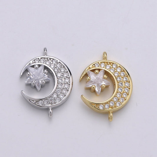 24K Dainty Gold Filled Celestial Moon and Star Connectors F-525 F-526