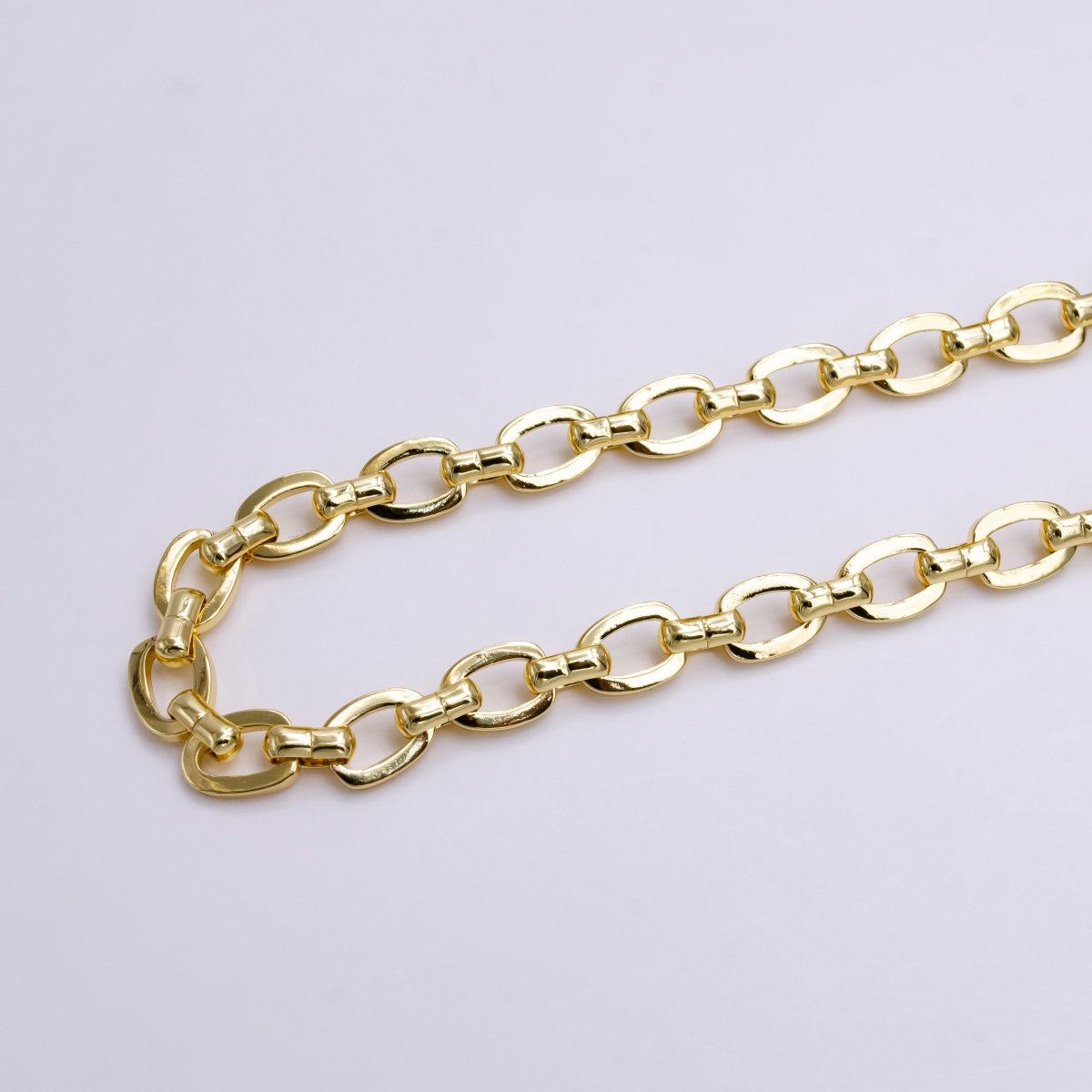 24K Gold 7mm Cable Boxy Link Chunky Statement Unfinished Chain For Jewelry Making | ROLL-1376