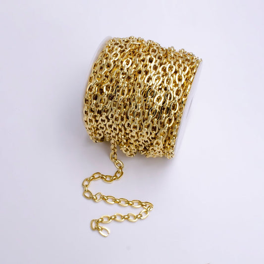 24K Gold 7mm Cable Boxy Link Chunky Statement Unfinished Chain For Jewelry Making | ROLL-1376