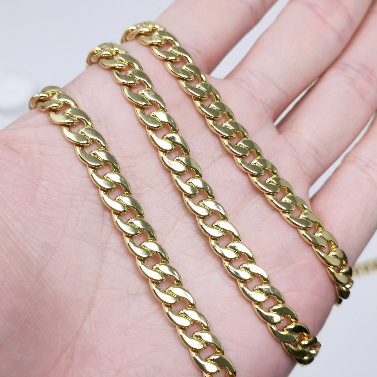 24K Gold 9.7mmx7mm Cuban Curb Chain by Yard, Cuban Curb Chain, Wholesale bulk Roll Chain for DIY Craft, Thickness 2.1mm | ROLL-389 Clearance Pricing