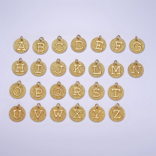 24K Gold Alphabet Charms, English Letter Pendants 15mm Initial Coin Pendants | A-A1119-A-A1131