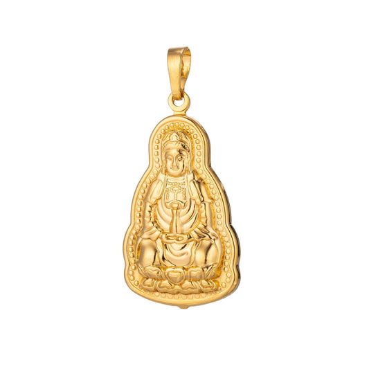 24K Gold Buddha, Golden Statue, Religious Gift, Peace, DIY Necklace Pendant Charm Bead Bails Findings for Jewelry Making H-477