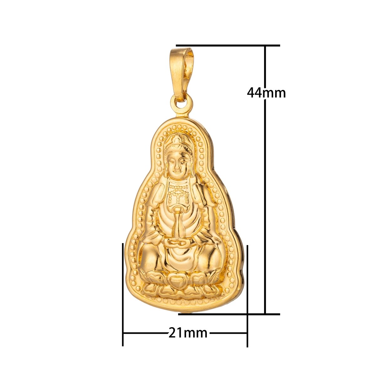 24K Gold Buddha, Golden Statue, Religious Gift, Peace, DIY Necklace Pendant Charm Bead Bails Findings for Jewelry Making H-477