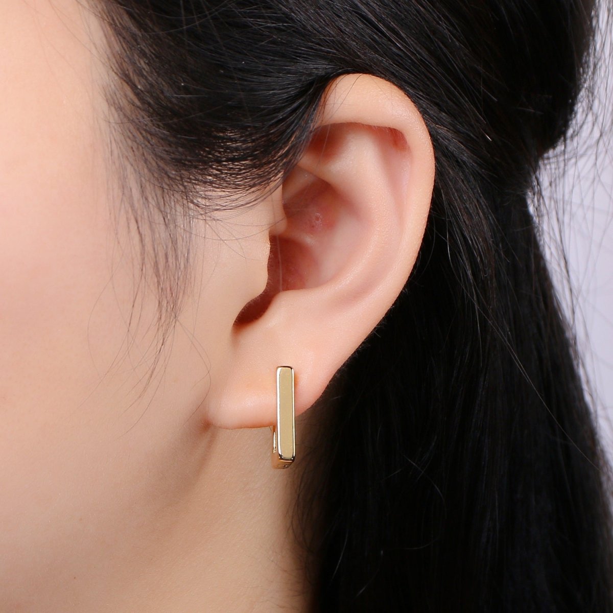 24k Gold Earrings, Square Huggie Earring, 16X15mm Square Earrings, DIY Earrings, Everyday Wear Earrings Gift Jewelry Earring P-032