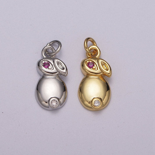24k Gold Filed CZ Micro Pave Rabbit Bunny Charm Pendant Medallion Charm Cubic Zirconia M-902 M-903