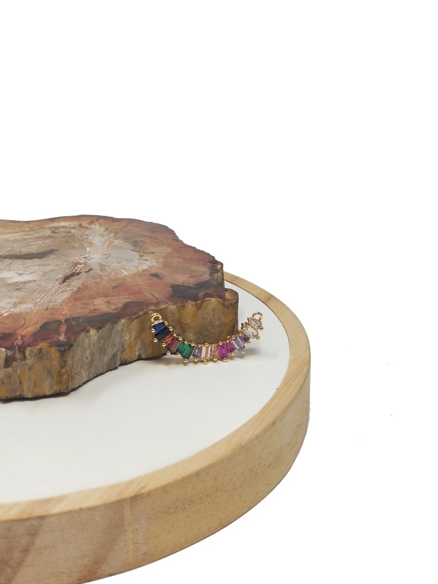 24k Gold Fill Happy Smile Charm Pave Gold Rainbow Bar Connector Colorful Bar baguette Double Bail Pendant 2 Loops Necklace Jewelry Making F-267
