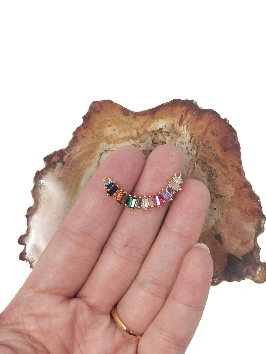 24k Gold Fill Happy Smile Charm Pave Gold Rainbow Bar Connector Colorful Bar baguette Double Bail Pendant 2 Loops Necklace Jewelry Making F-267
