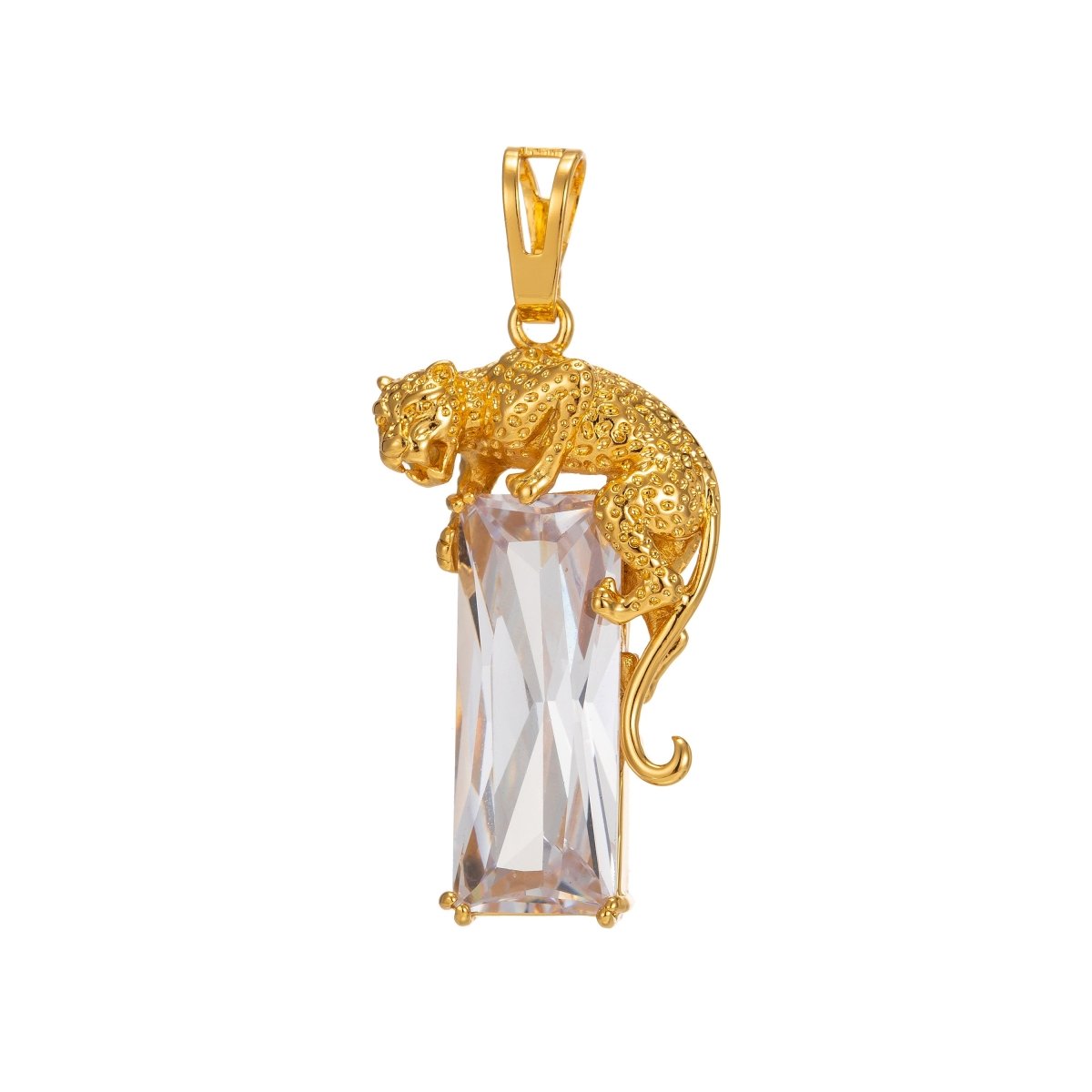 24k Gold Fill Leopard Pendant in CZ Cubic Zirconia Charm for Statement Necklace Component I-242