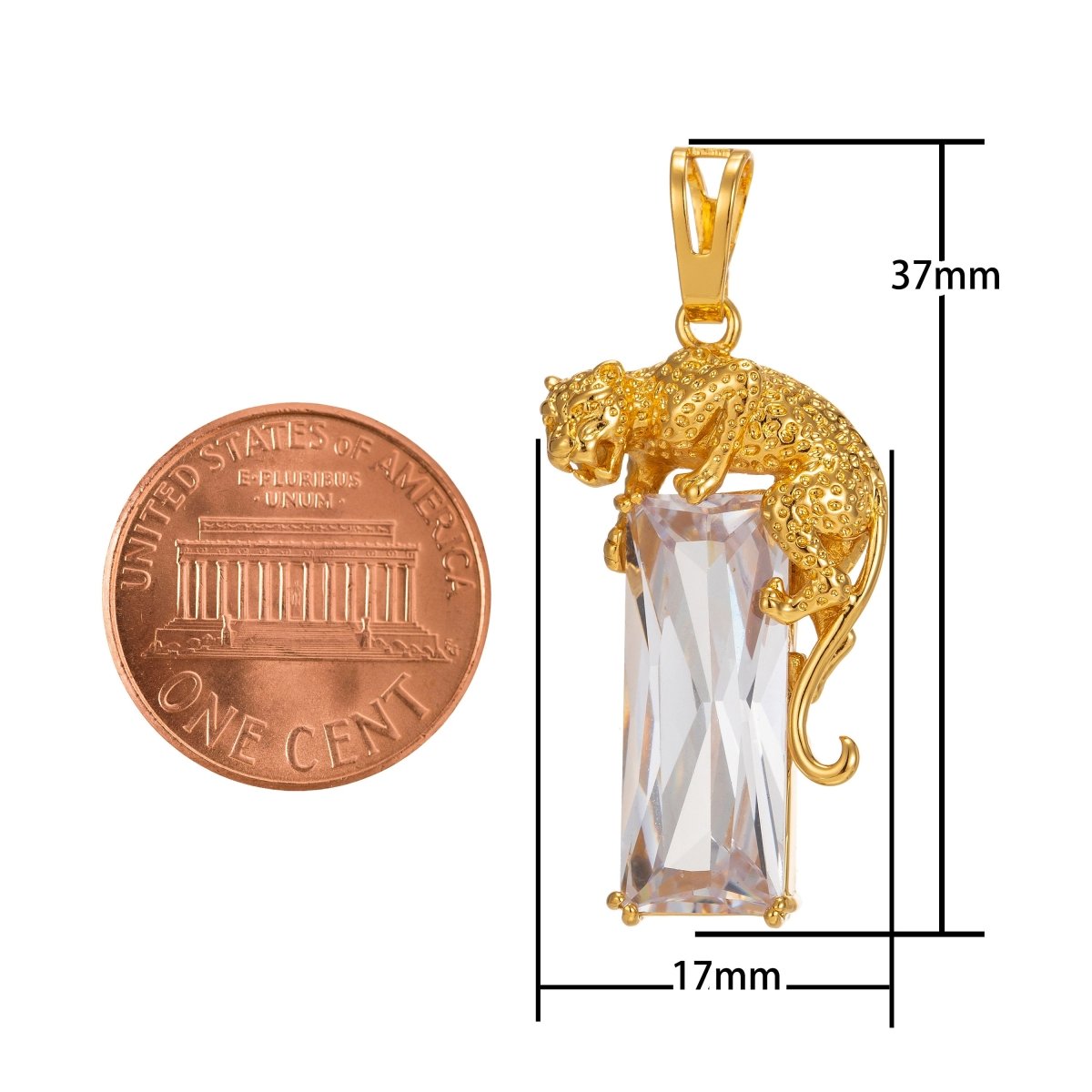 24k Gold Fill Leopard Pendant in CZ Cubic Zirconia Charm for Statement Necklace Component I-242