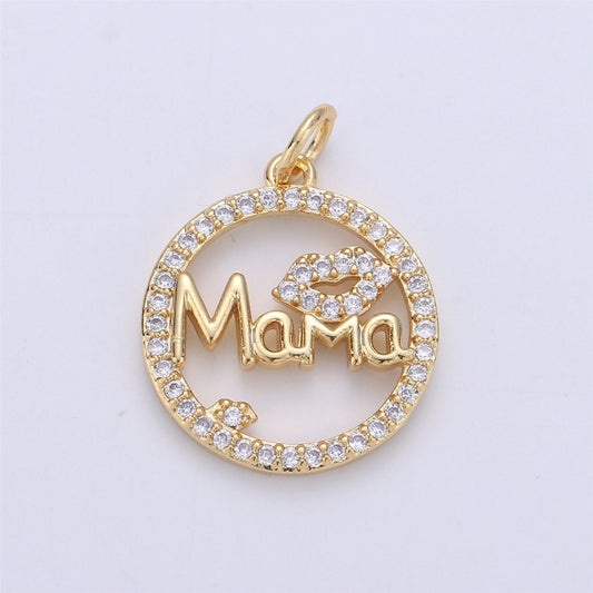 24k Gold Fill Micro Pave Mother Charm - Mama Necklace Charm - Mother Necklace Pendant - Mother's Day Gifts - Mama Letter Necklace Pendant I-563