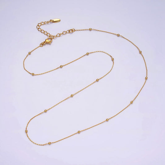 24K Gold Filled 0.5mm Dainty Satellite Beaded Cable Chain 17.75 Inch Layering Necklace | WA-1929 Clearance Pricing