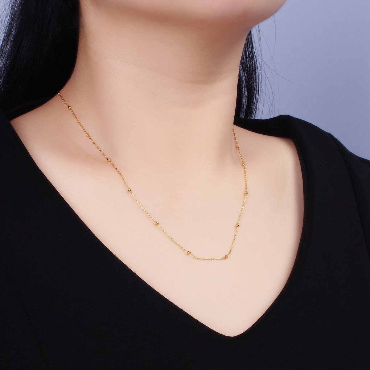 24K Gold Filled 0.5mm Dainty Satellite Beaded Cable Chain 17.75 Inch Layering Necklace | WA-1929 Clearance Pricing