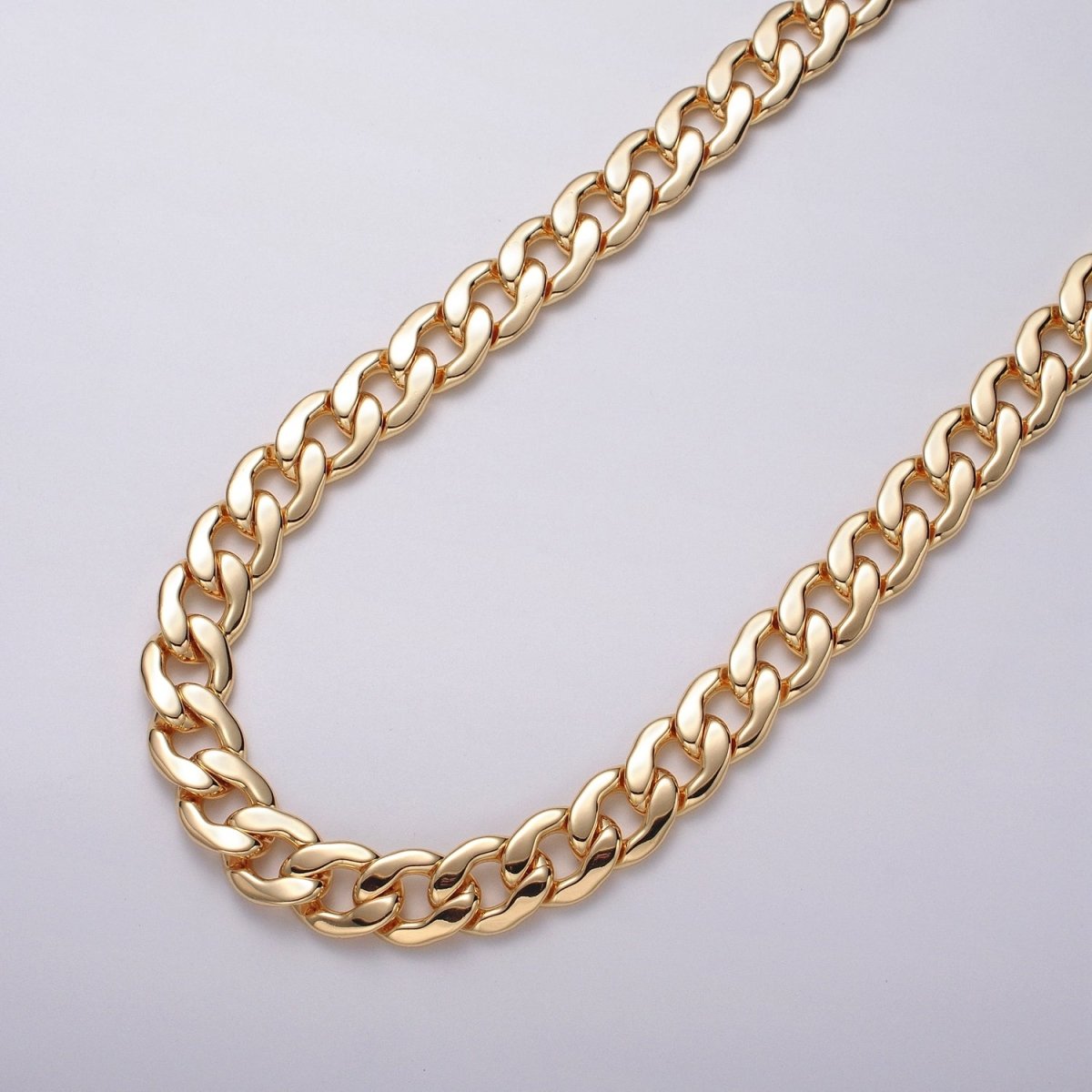 24k Gold Filled 12mm Flat Cuban Flat Curb Unfinished Chain by Yard in Gold & Silver | ROLL-1051, ROLL-1081 Clearance Pricing