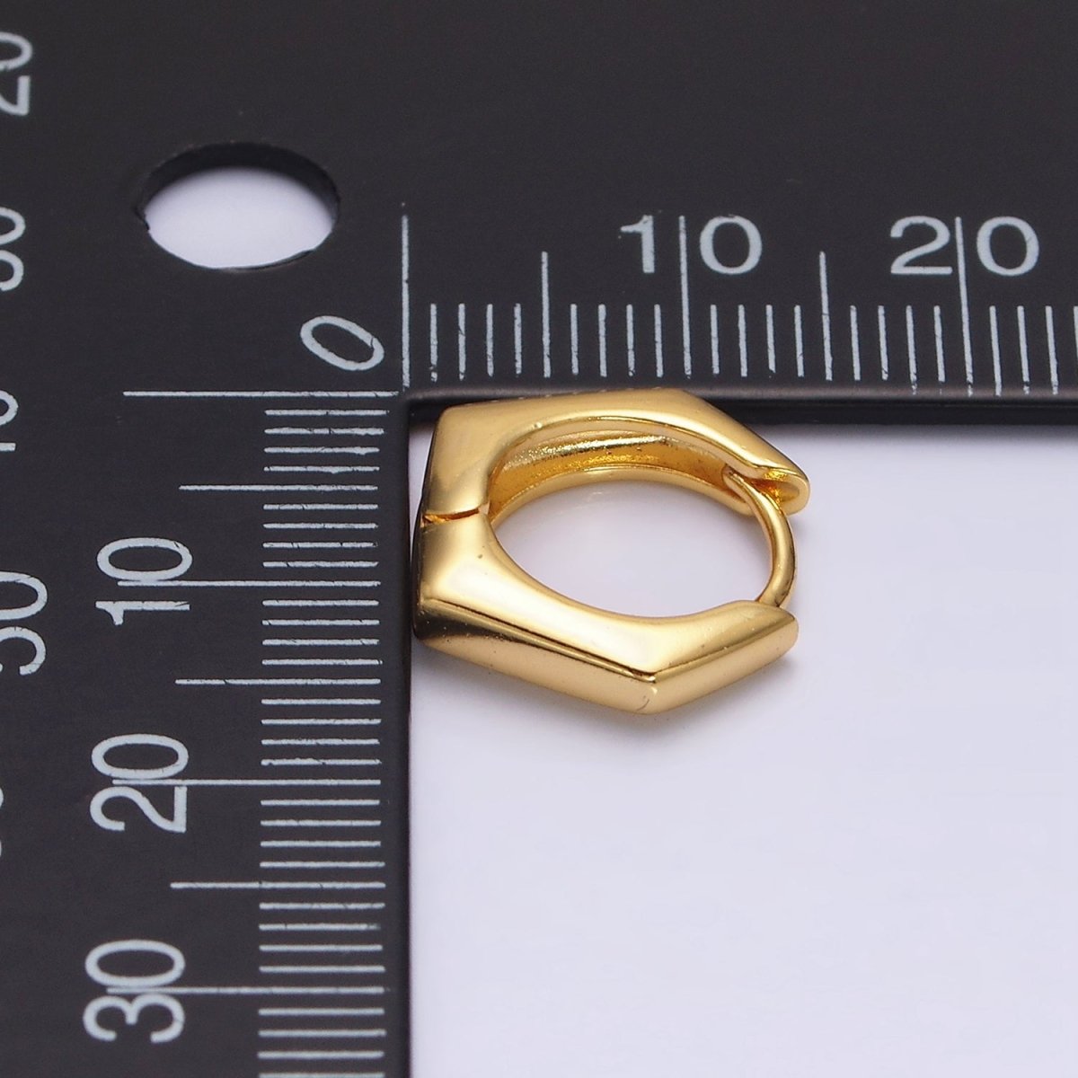 24K Gold Filled 13.5mm Rounded Hexagonal Huggie Earrings | AE810
