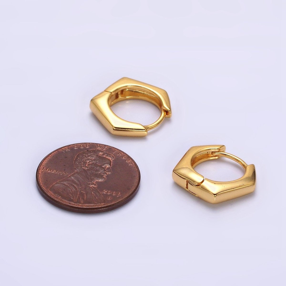24K Gold Filled 13.5mm Rounded Hexagonal Huggie Earrings | AE810