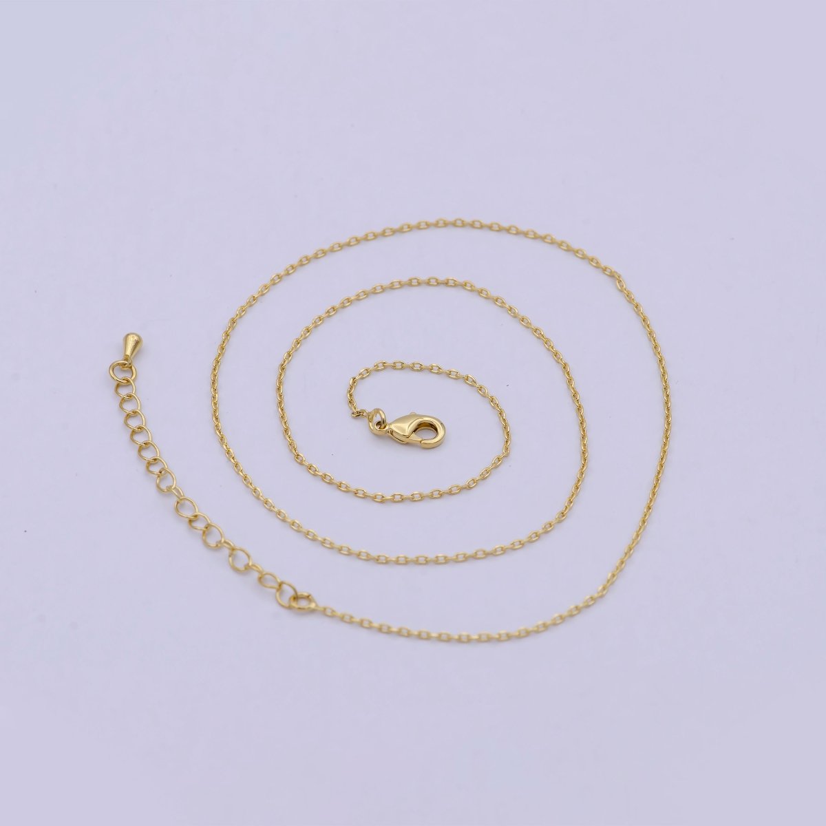 24K Gold Filled 1.5mm Dainty Cable 18 Inch Layering Chain Necklace w. Extender | WA-792
