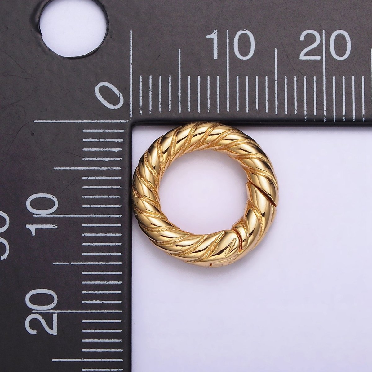 24K Gold Filled 15mm Line-Textured Round Push Spring Gate Jewelry Making Supply | Z-436