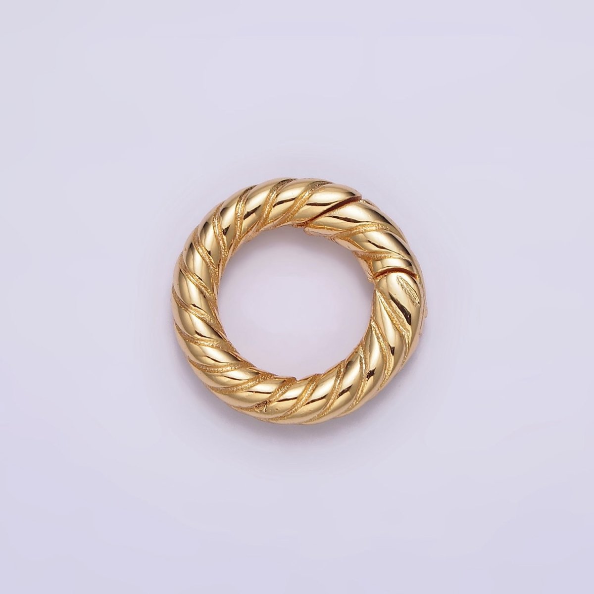 24K Gold Filled 15mm Line-Textured Round Push Spring Gate Jewelry Making Supply | Z-436