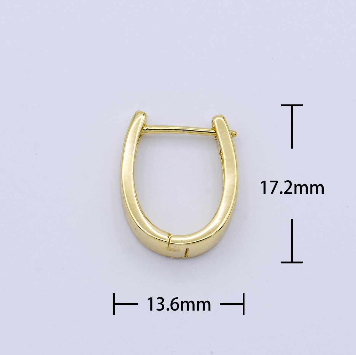 24K Gold Filled 17mm U-Shaped Oblong Huggie Hoop Earrings | AB1018