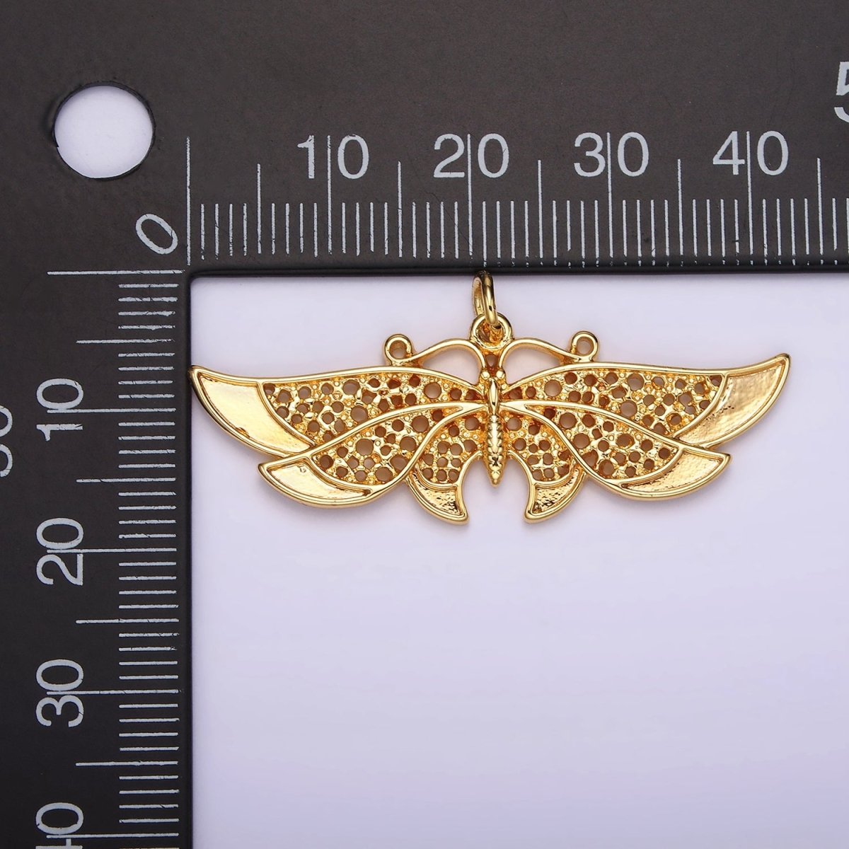 24K Gold Filled 18mm Antenna Butterfly Open Round Dotted Wings Insect Animal Charm | AC862