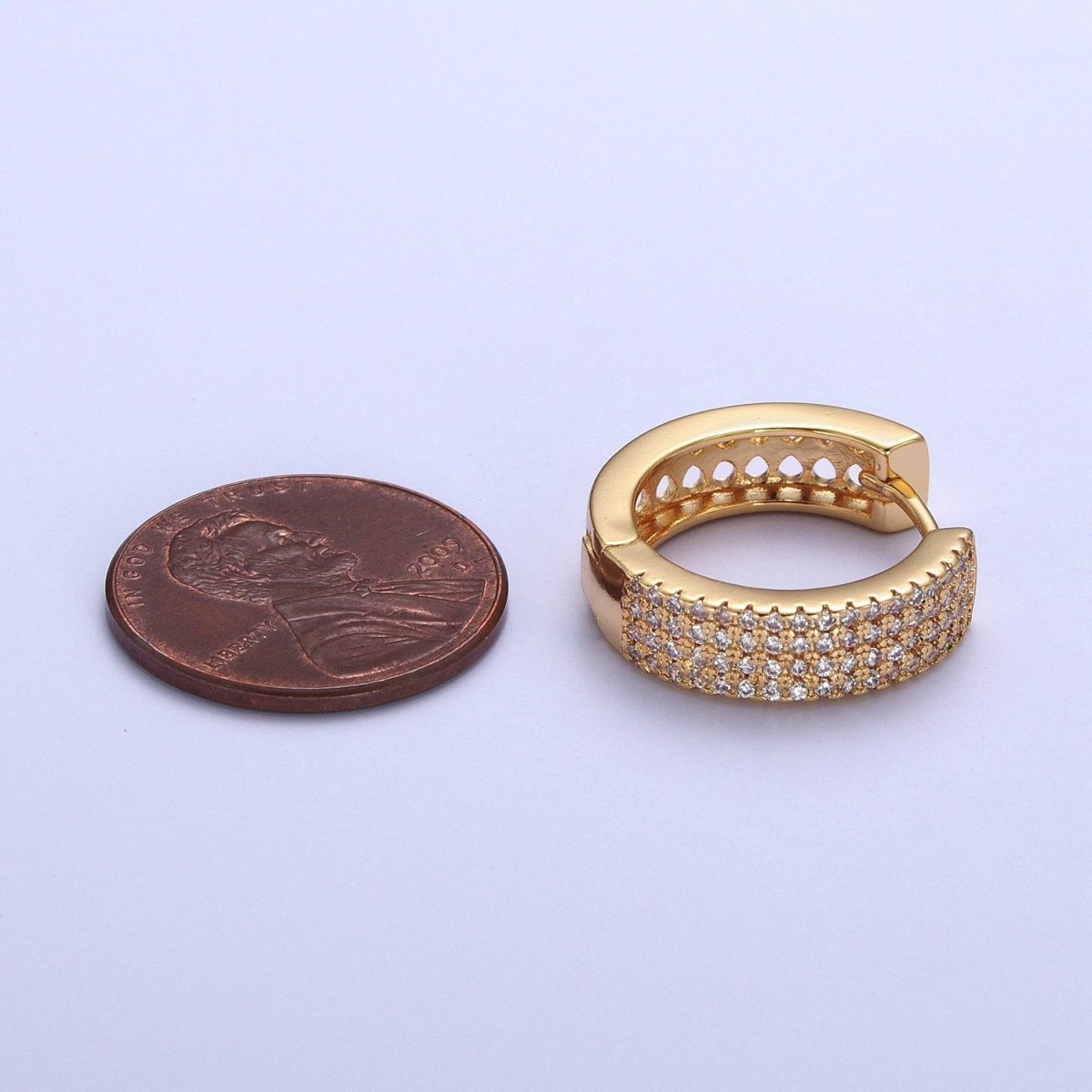24K Gold Filled 18mm Micro Pave CZ Huggie Hoop Earrings T-031