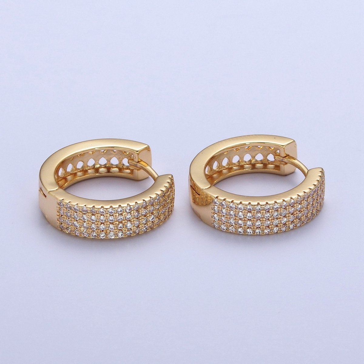 24K Gold Filled 18mm Micro Pave CZ Huggie Hoop Earrings T-031