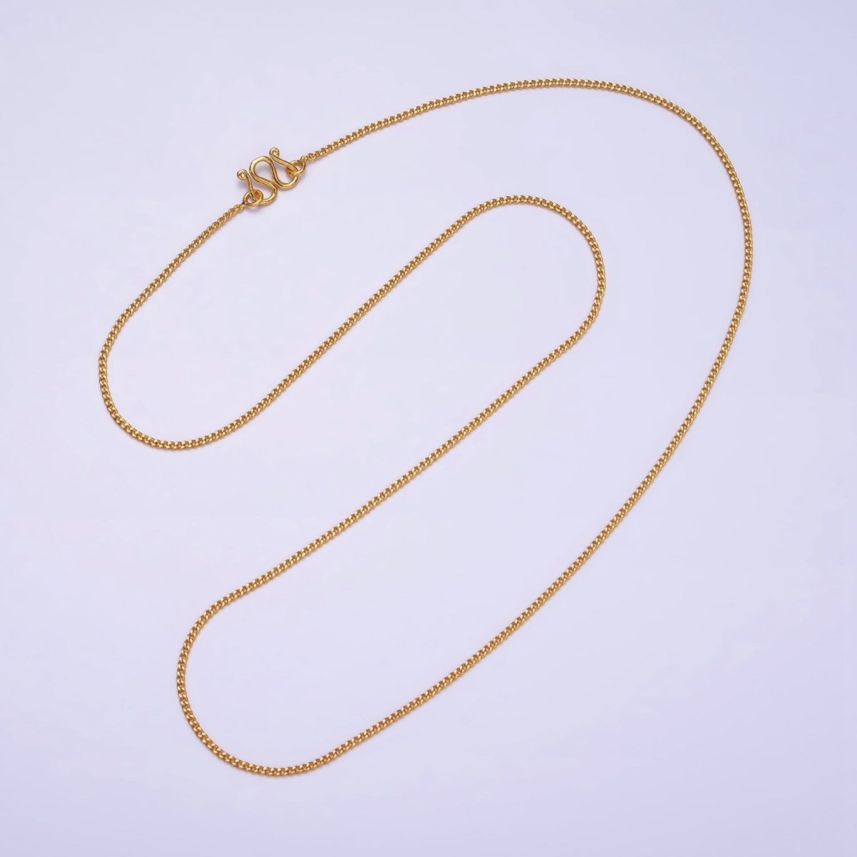 24K Gold Filled 1mm Cuban Curb 17.25 Inch Layering Chain Necklace w. Lobster Clasps, S-Hook Clasps Closure | WA-1882 WA-1883 Clearance Pricing
