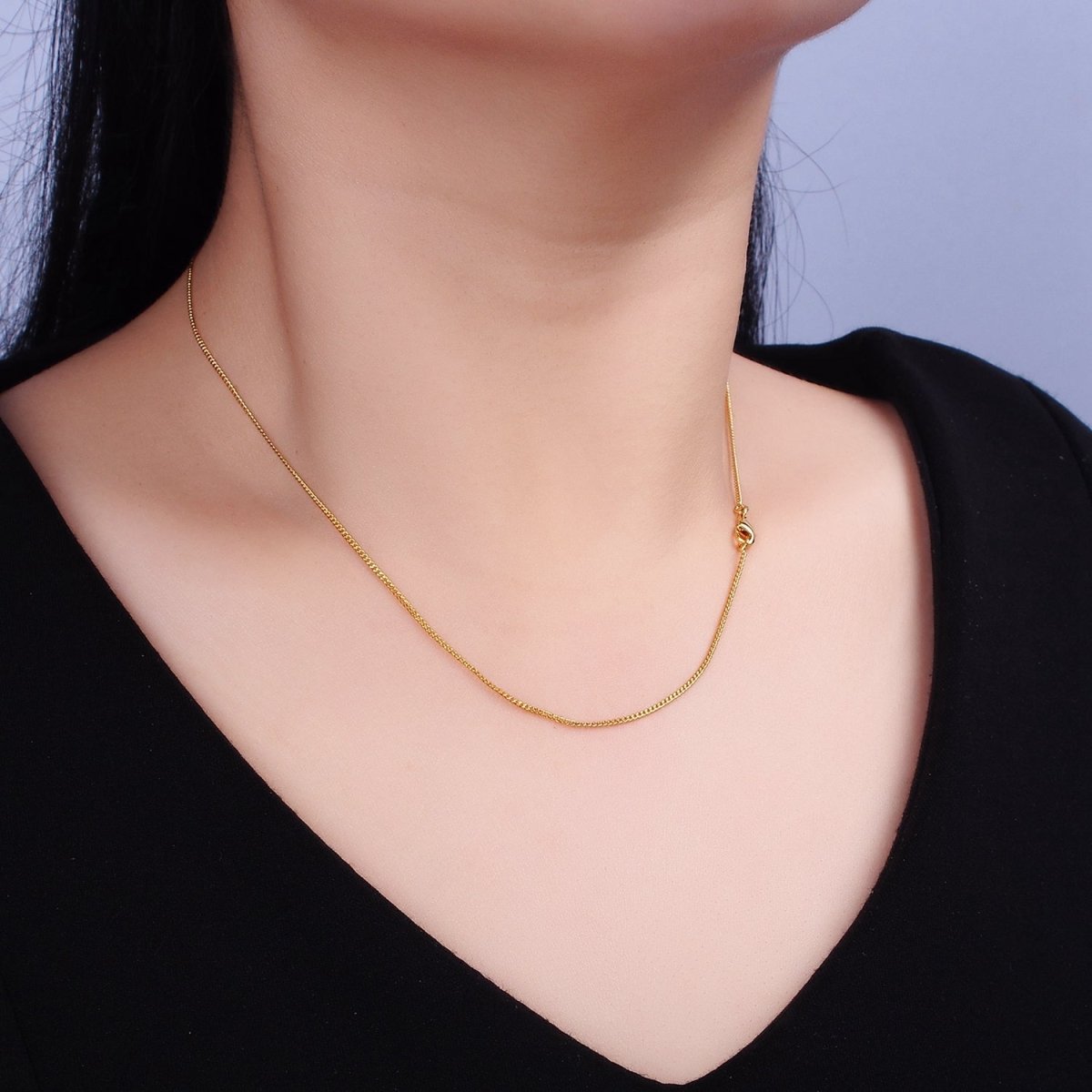 24K Gold Filled 1mm Cuban Curb 17.25 Inch Layering Chain Necklace w. Lobster Clasps, S-Hook Clasps Closure | WA-1882 WA-1883 Clearance Pricing
