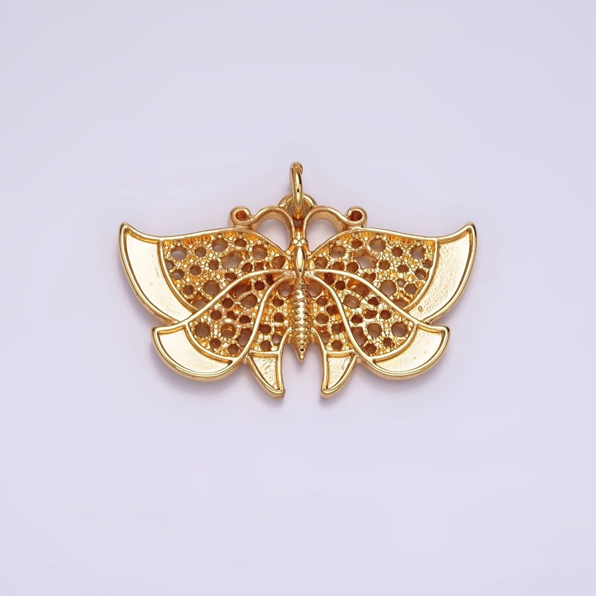 24K Gold Filled 20mm Antenna Butterfly Open Round Dotted Wings Insect Animal Charm | AC863