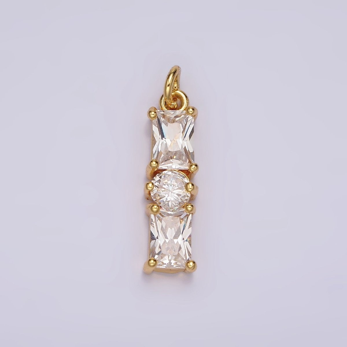 24K Gold Filled 20mm Clear Double Baguette Round CZ Linear Charm | AC882