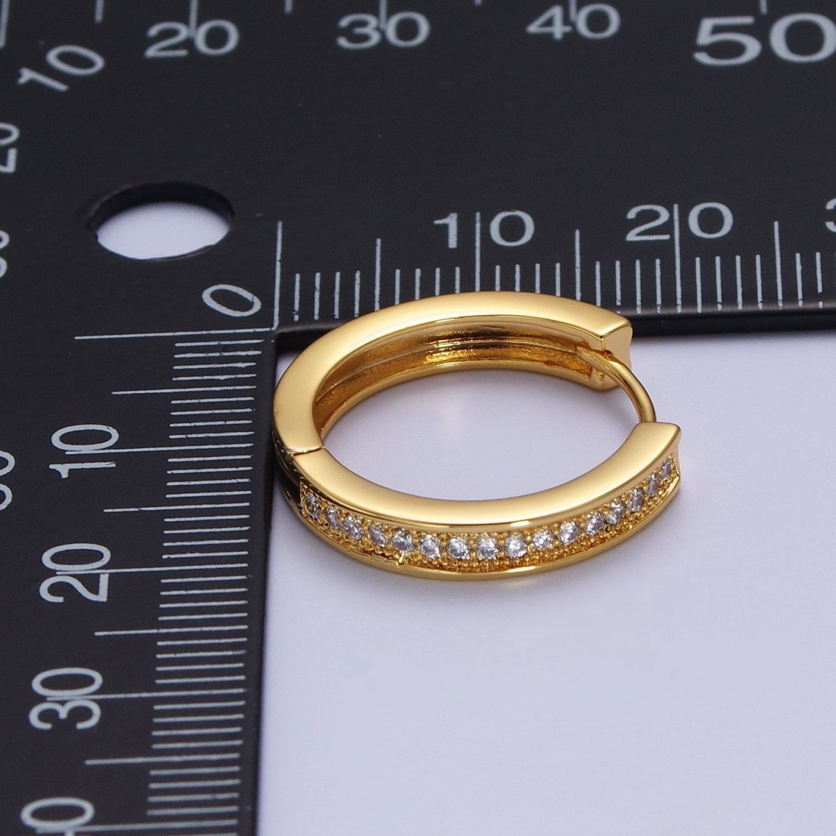 24K Gold Filled 20mm Micro Paved Cubic Zirconia Huggie Hoop Earrings | AD-563