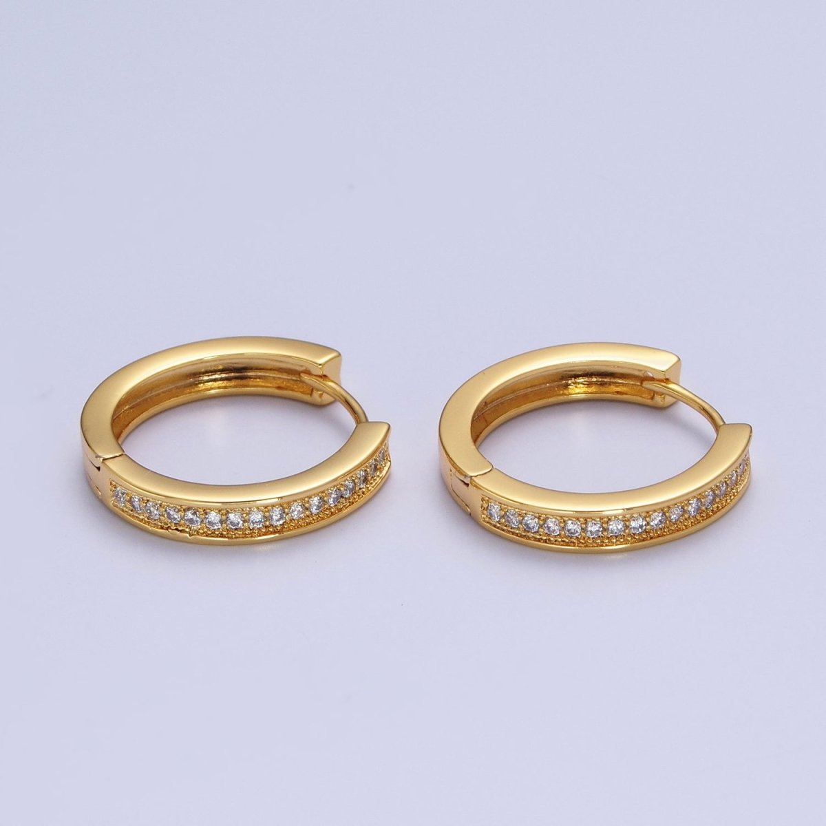 24K Gold Filled 20mm Micro Paved Cubic Zirconia Huggie Hoop Earrings | AD-563