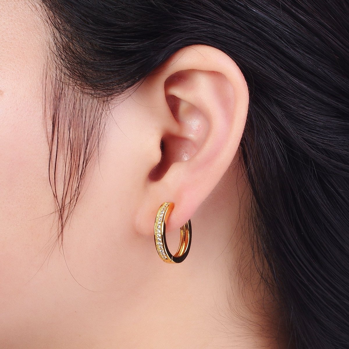 24K Gold Filled 20mm Micro Paved Cubic Zirconia Huggie Hoop Earrings | AD-563