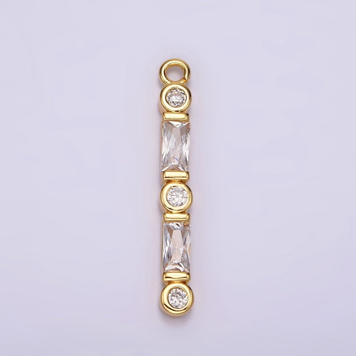 24K Gold Filled 24mm Clear CZ Baguette Round Bezel Linear Charm | AC883