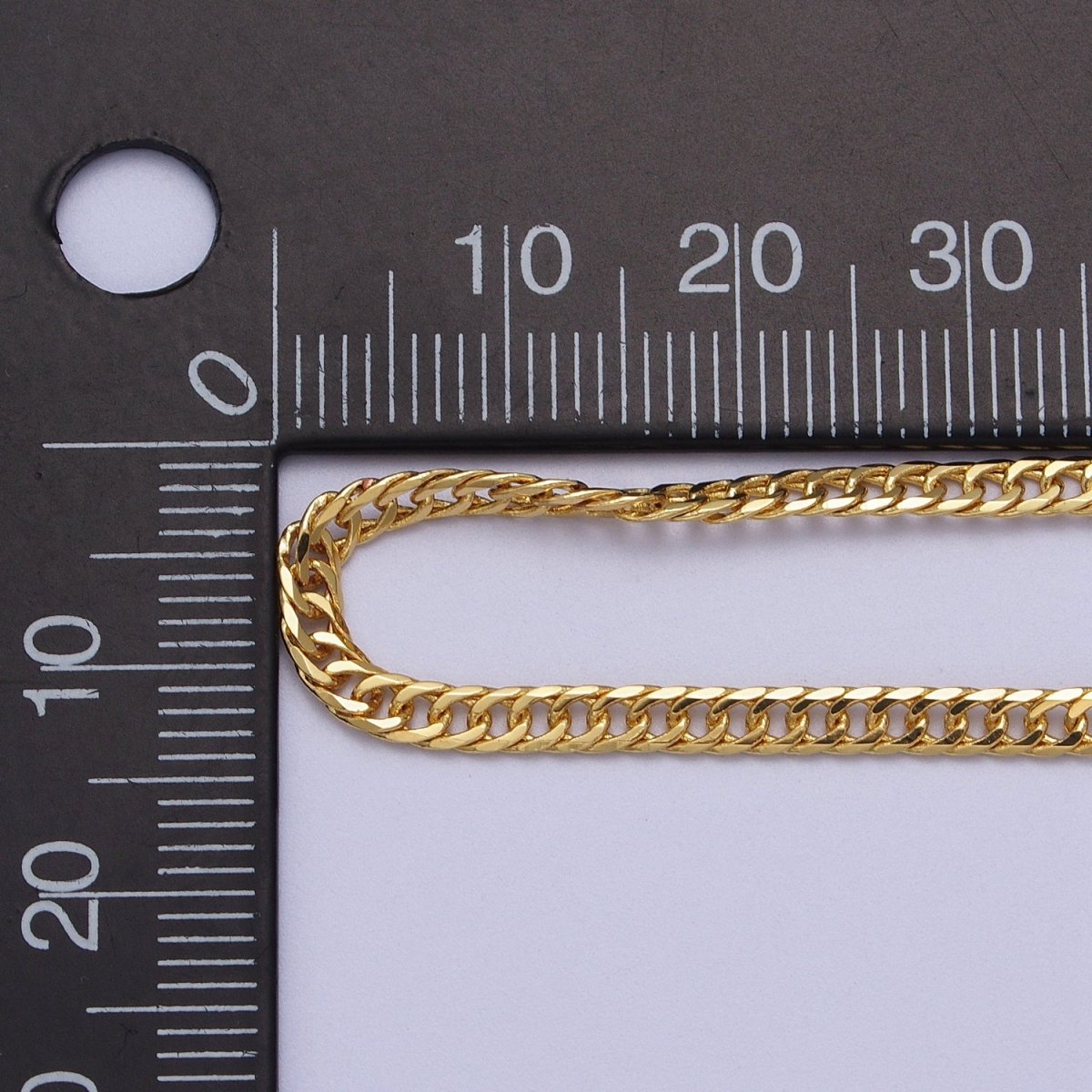 24K Gold Filled 2.8mm Flat Designed Curb Unfinished Chain by Yard | ROLL-1069 Clearance Pricing