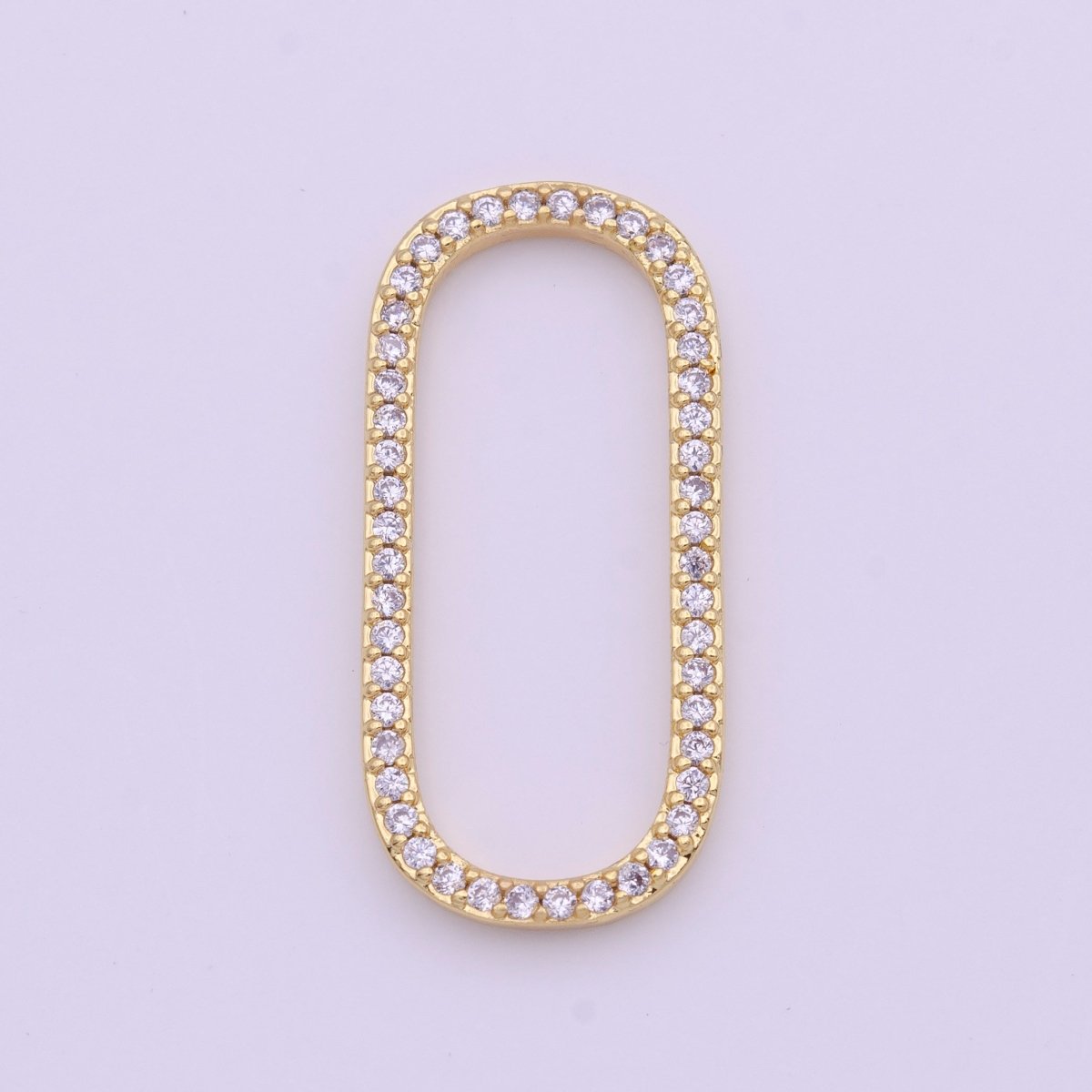 24K Gold Filled 30mm Clear Micro Paved CZ Open Oblong Paperclip Link Jewelry Making Supply | Z-334