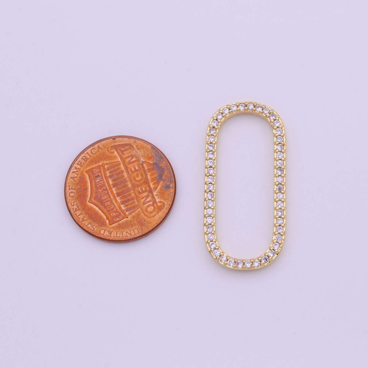 24K Gold Filled 30mm Clear Micro Paved CZ Open Oblong Paperclip Link Jewelry Making Supply | Z-334