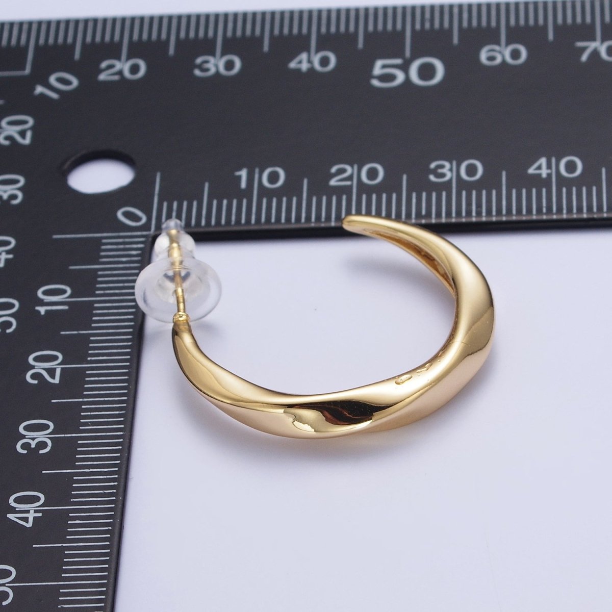 24K Gold Filled 30mm Twisted C Shaped Geometric Hoop Earrings | AD-544