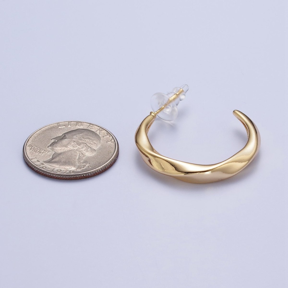 24K Gold Filled 30mm Twisted C Shaped Geometric Hoop Earrings | AD-544