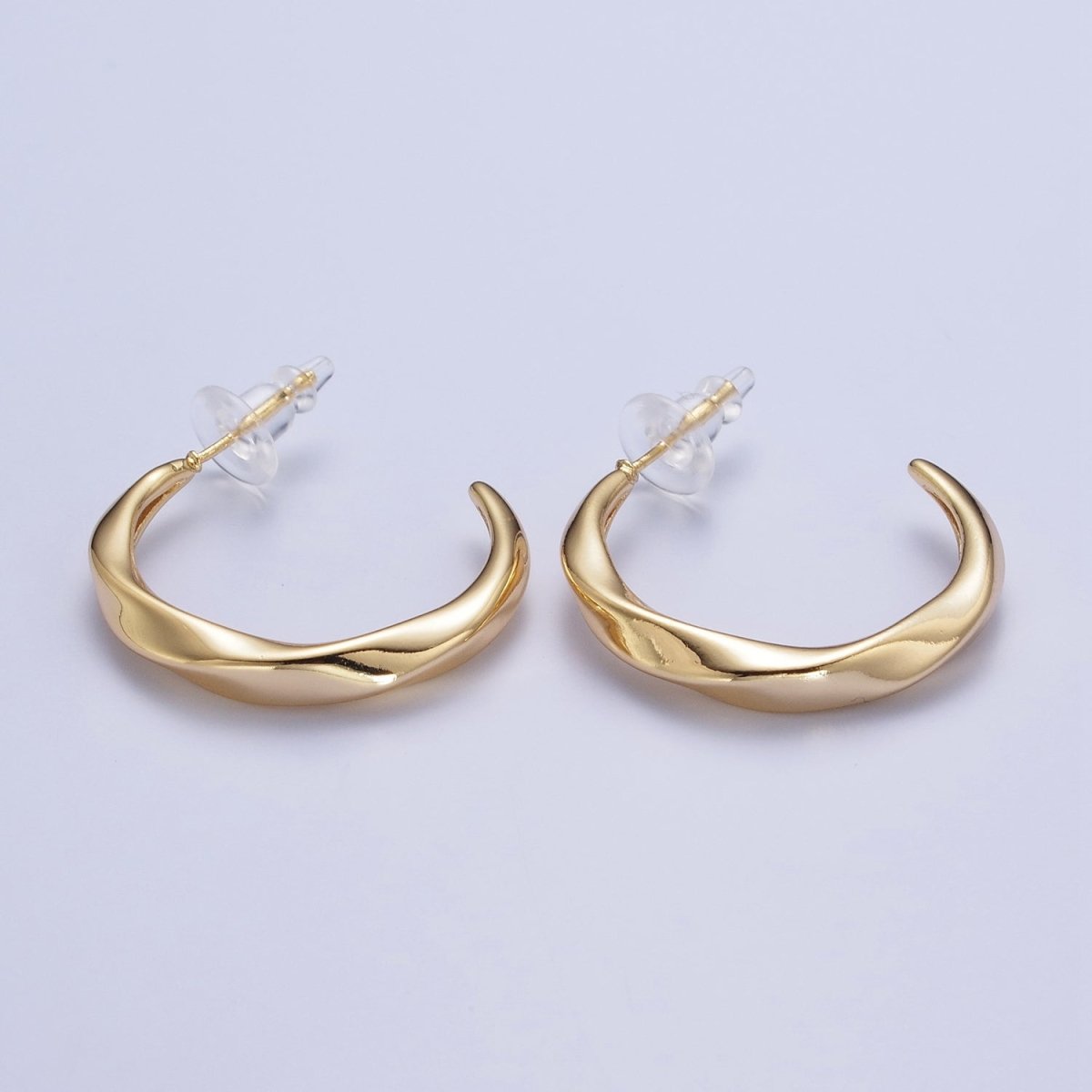24K Gold Filled 30mm Twisted C Shaped Geometric Hoop Earrings | AD-544