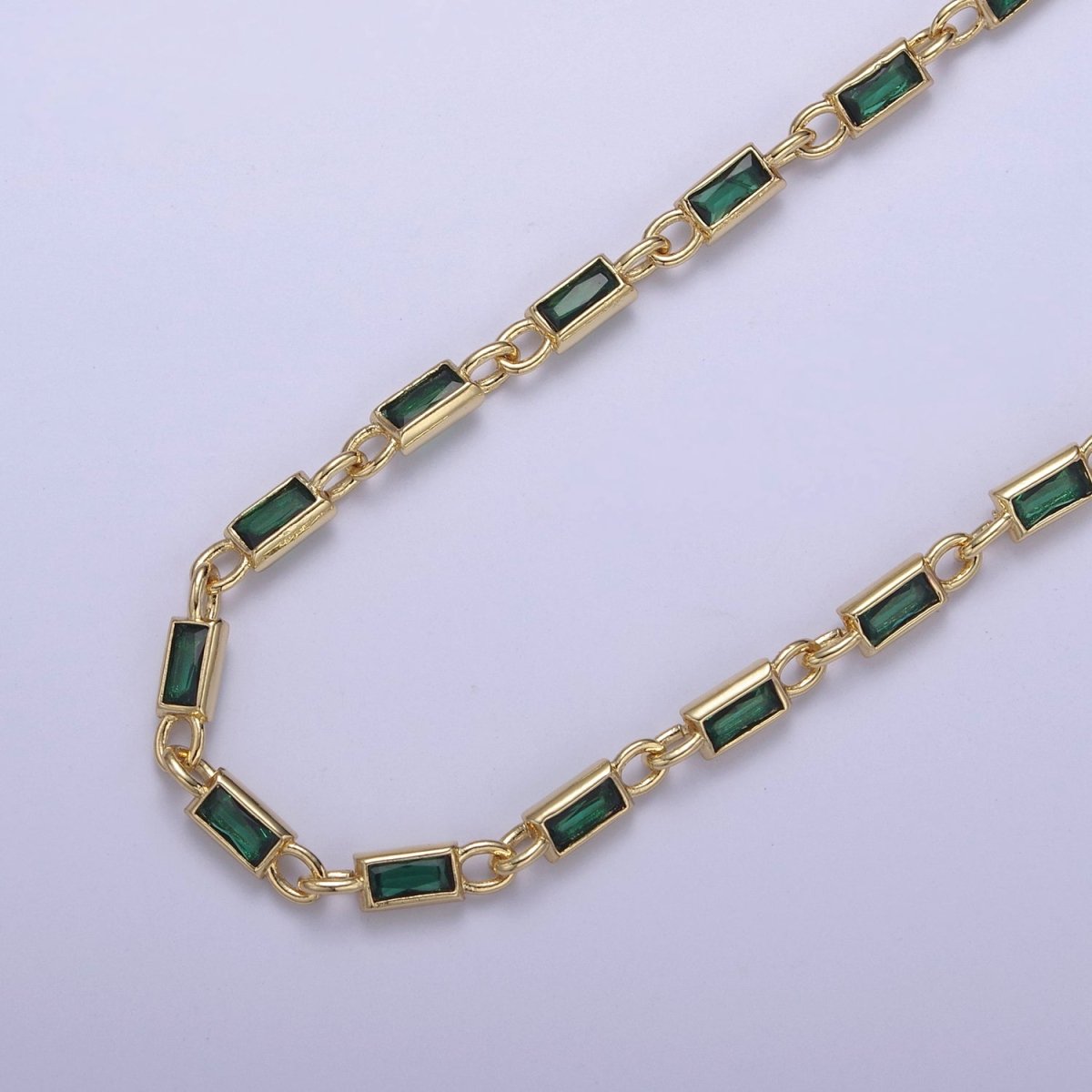 24K Gold Filled 3.6mm Baguette Cubic Zirconia Station Necklace Bulk Unfinished Chain | ROLL-757, ROLL-778, ROLL-779, ROLL-860, ROLL-861 Clearance Pricing