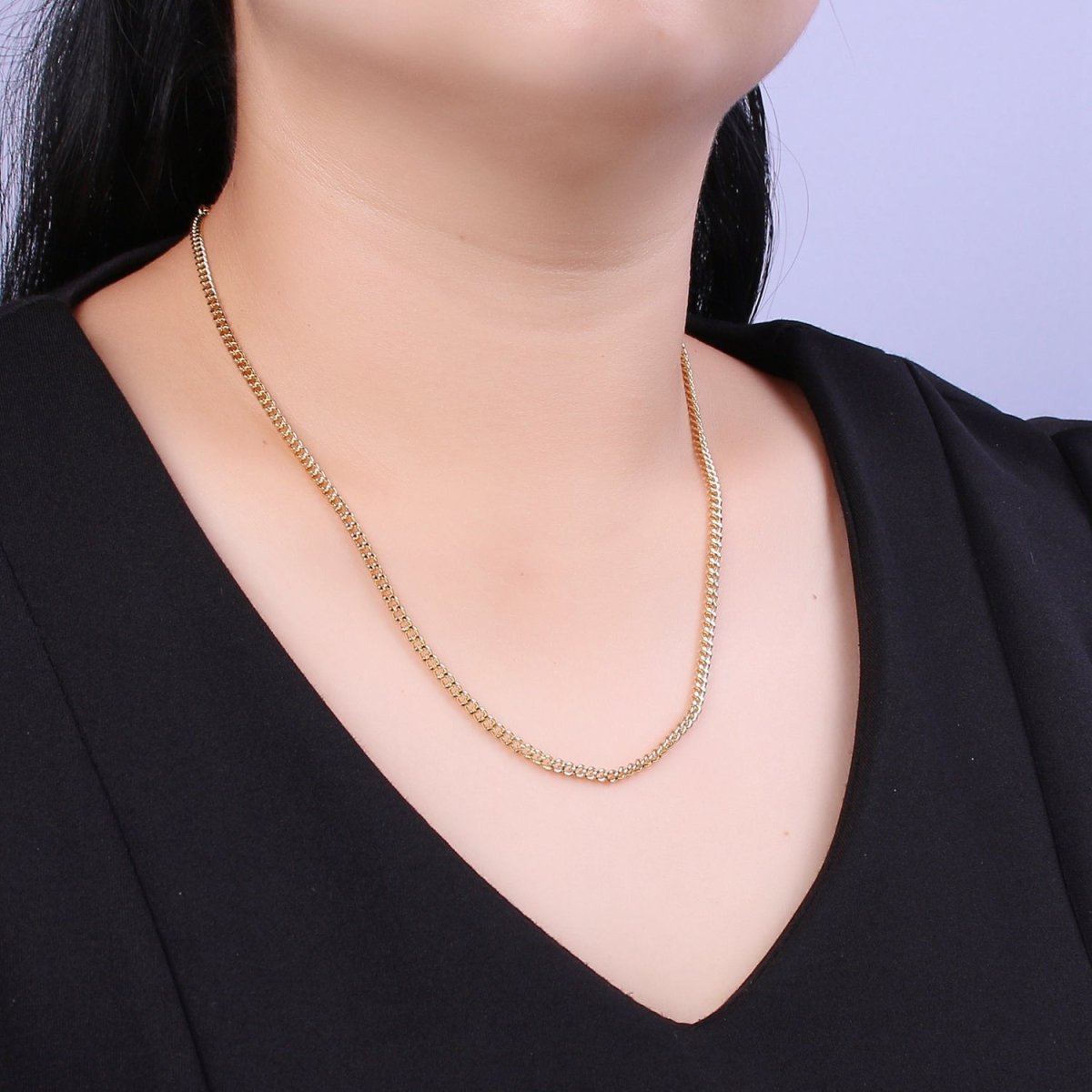 24K Gold Filled 3mm Miami Curb 18 Inch Layering Chain w. 2 Inch Extender | WA-404 Clearance Pricing