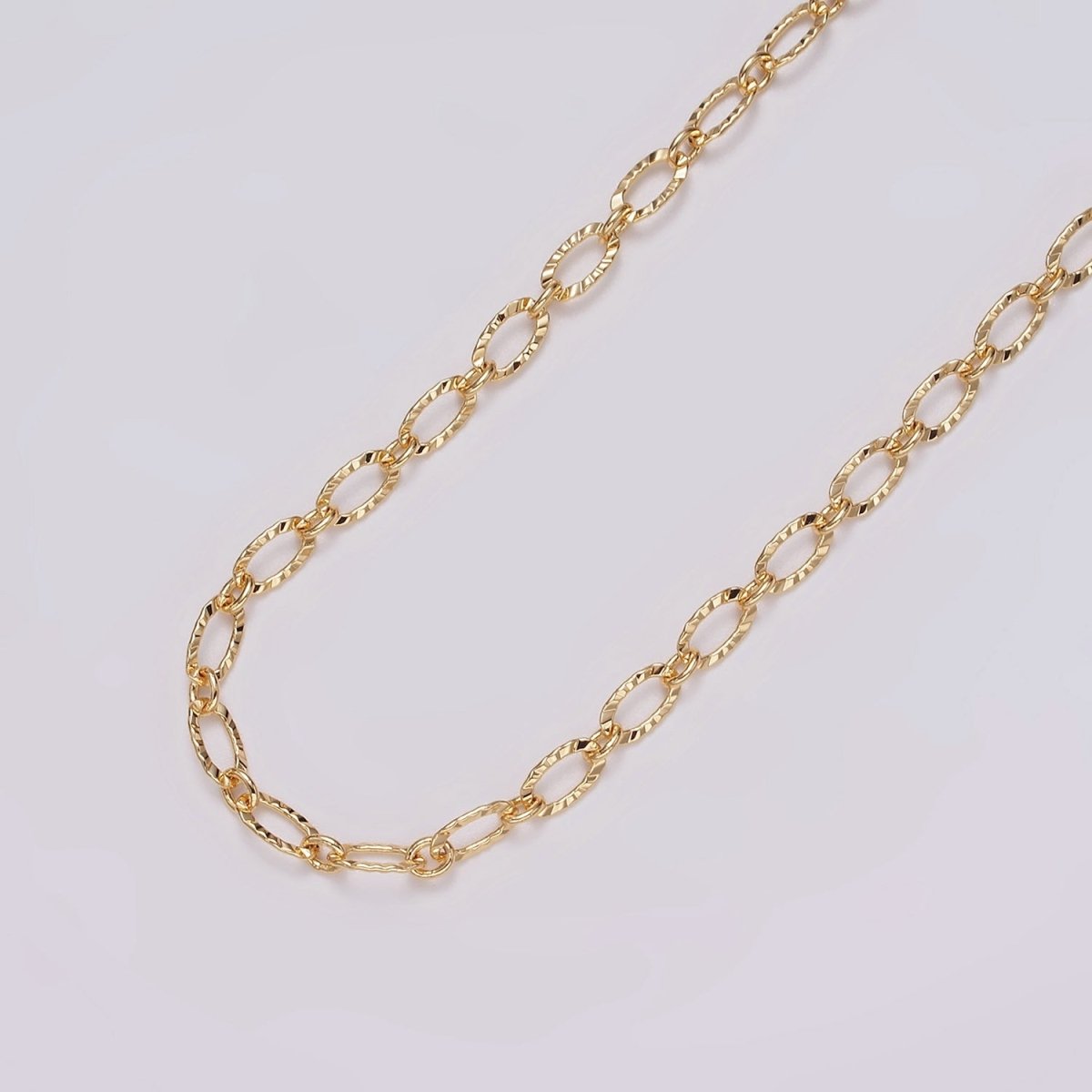 24K Gold Filled 4.3mm Sunburst Oval Cable Link Chain Unfinished Chain For Jewelry Making | ROLL-1385 Clearance Pricing