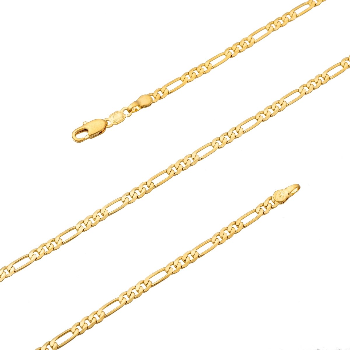 24K Gold Filled 4mm Flat Figaro Chain GF Finished Necklace 20" inch Gold Chain Finished Gold filled Chain Ready To Wear Chain Necklace, 3mm Figaro Necklace w/ Lobster Clasps | CN-483  Clearance Pricing