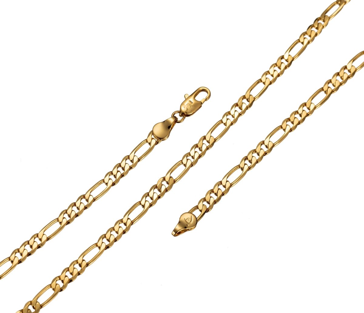 24K Gold Filled 4mm Flat Figaro Chain GF Finished Necklace 20" inch Gold Chain Finished Gold filled Chain Ready To Wear Chain Necklace, 3mm Figaro Necklace w/ Lobster Clasps | CN-483  Clearance Pricing