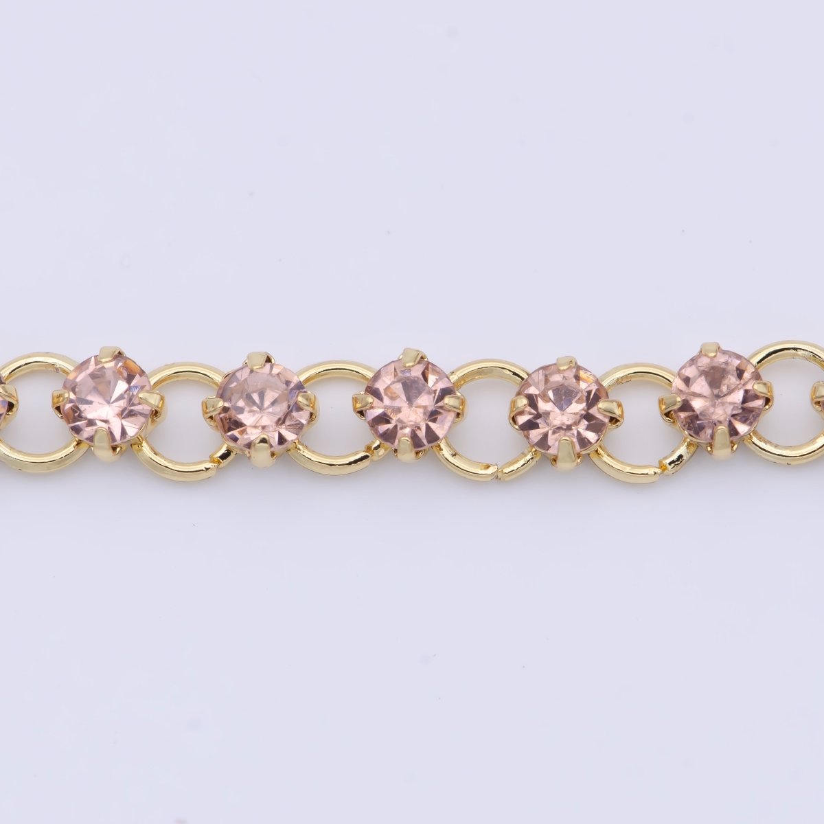 24K Gold Plated 5.2mm Designed Rolo Pink Cubic Zirconia Unfinished Chain For Jewelry Necklace Making | ROLL-864 Clearance Pricing